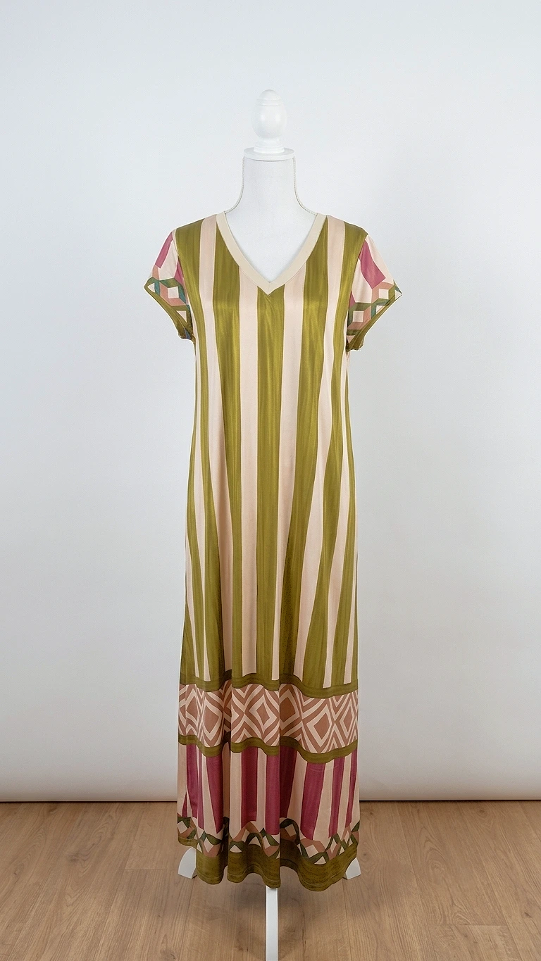 Vestido verde y blanco rayado